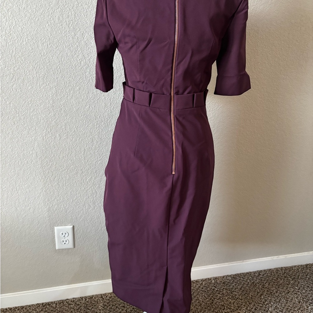 Ted Baker Plum Midi Dress with Belted Waist - Picture 3 of 6